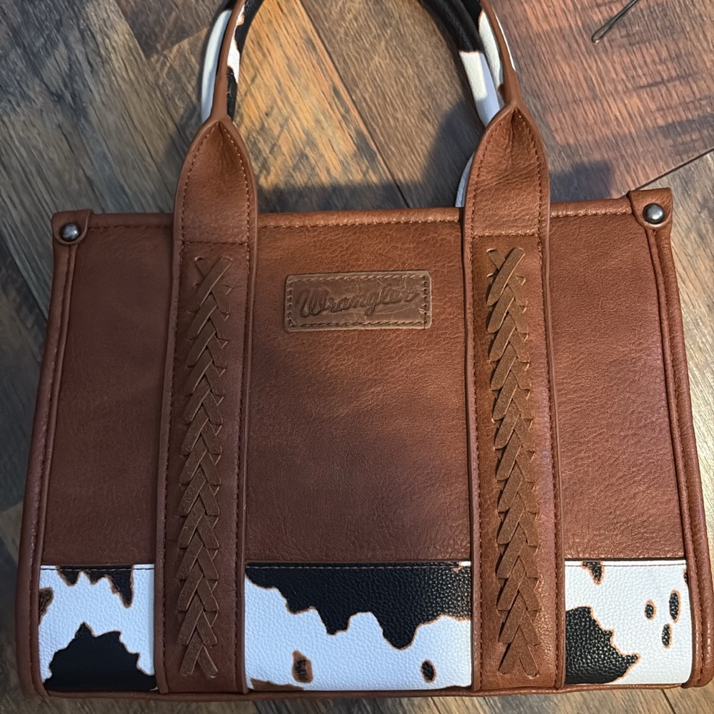 Wrangler Tan and Cow Print Leather Tote